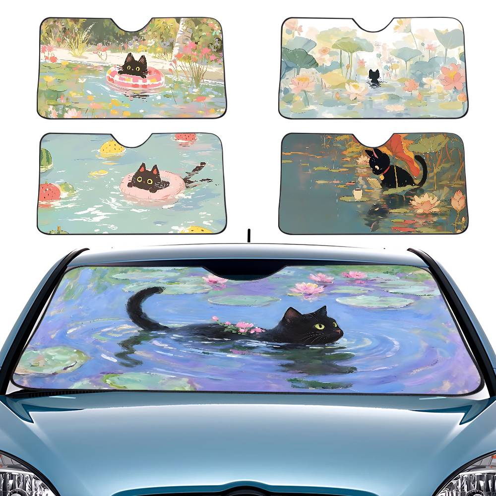 Car Accessories Window - Cartoon Katze im Lotusblatt Auto Sonnenschutz